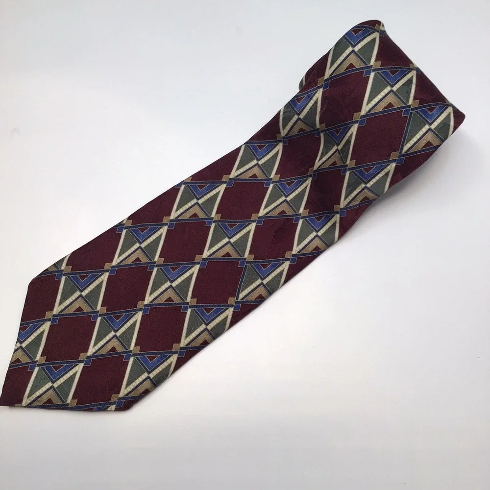 Giovanni New York Roma Geometric‎ Pattern Burgundy Necktie Business Casual